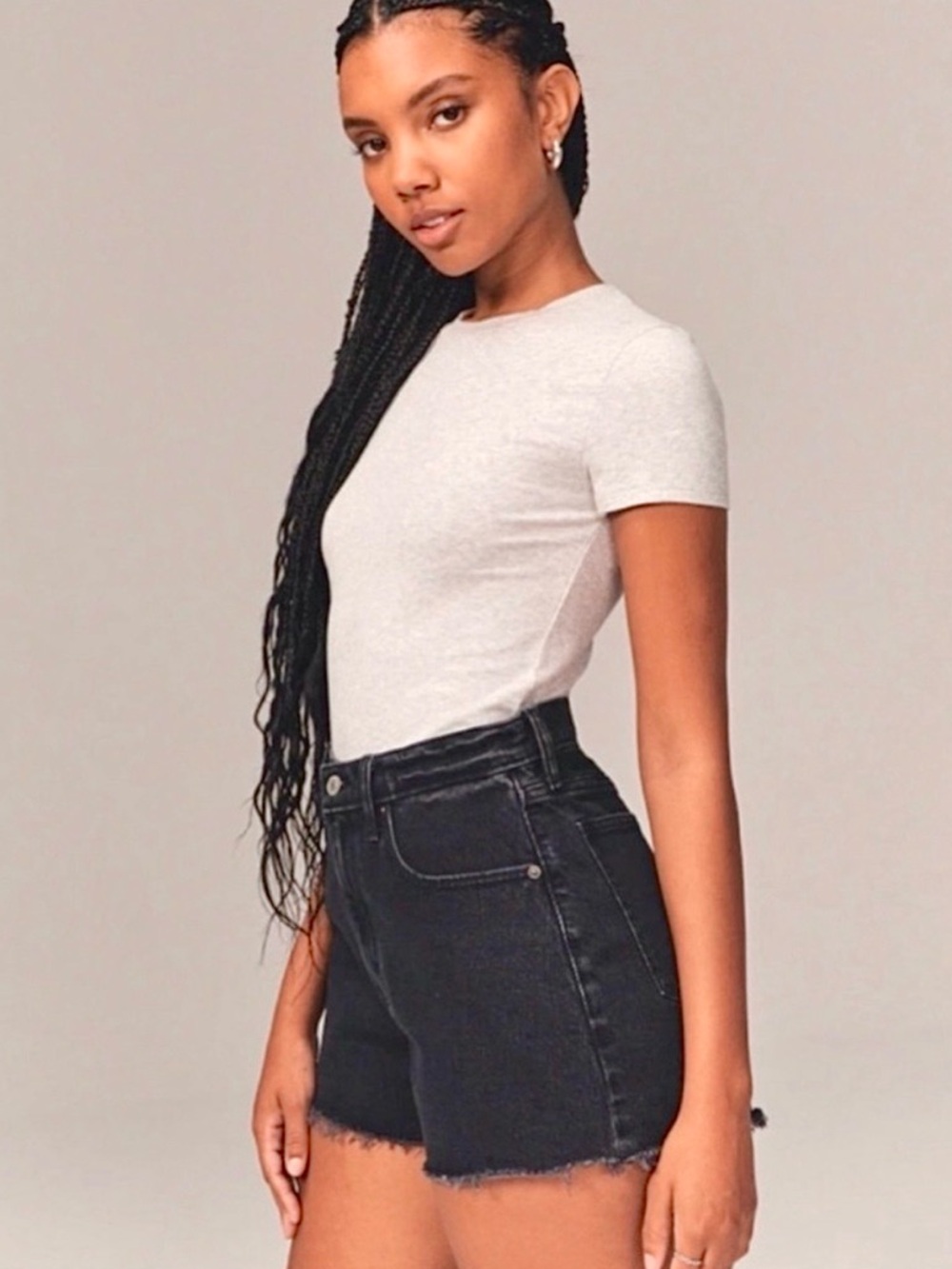 Abercrombie & Fitch Black 90s Relaxed Cutoff Jean Shorts High Rise Curve Love 26